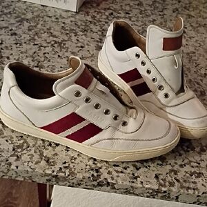 Bally Men's White and Burgundy Sneakers